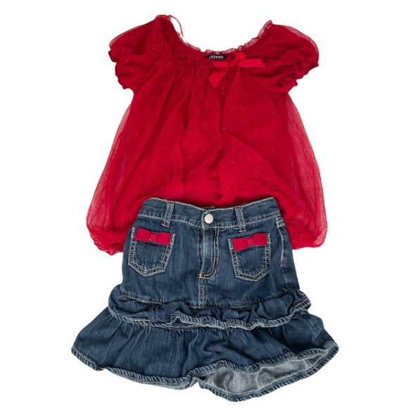 Gymboree and George Outfit, Bubble Top, Jean Skirt, Red, Blue, Girls 4-5 - Picture 8 of 8